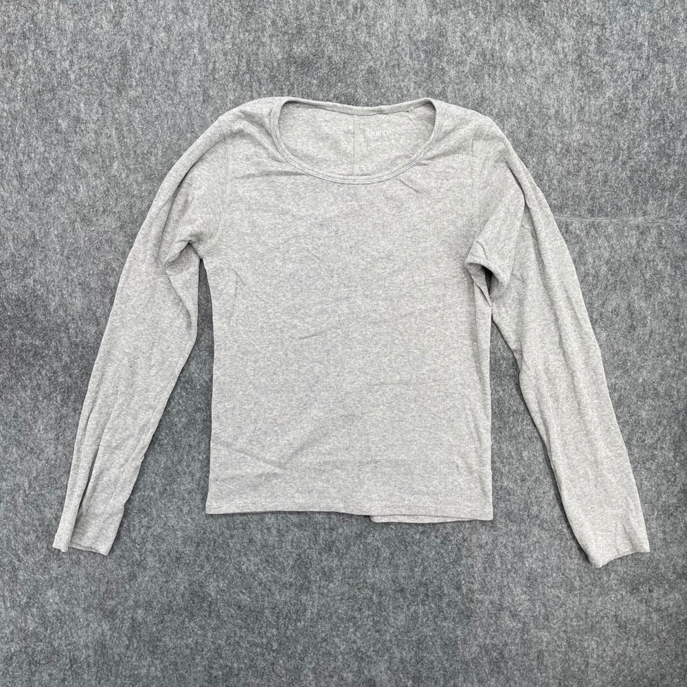 Quince Shirt Womens Medium Gray Ribbed Knit Long Sleeve Scoop Neck Basic Top